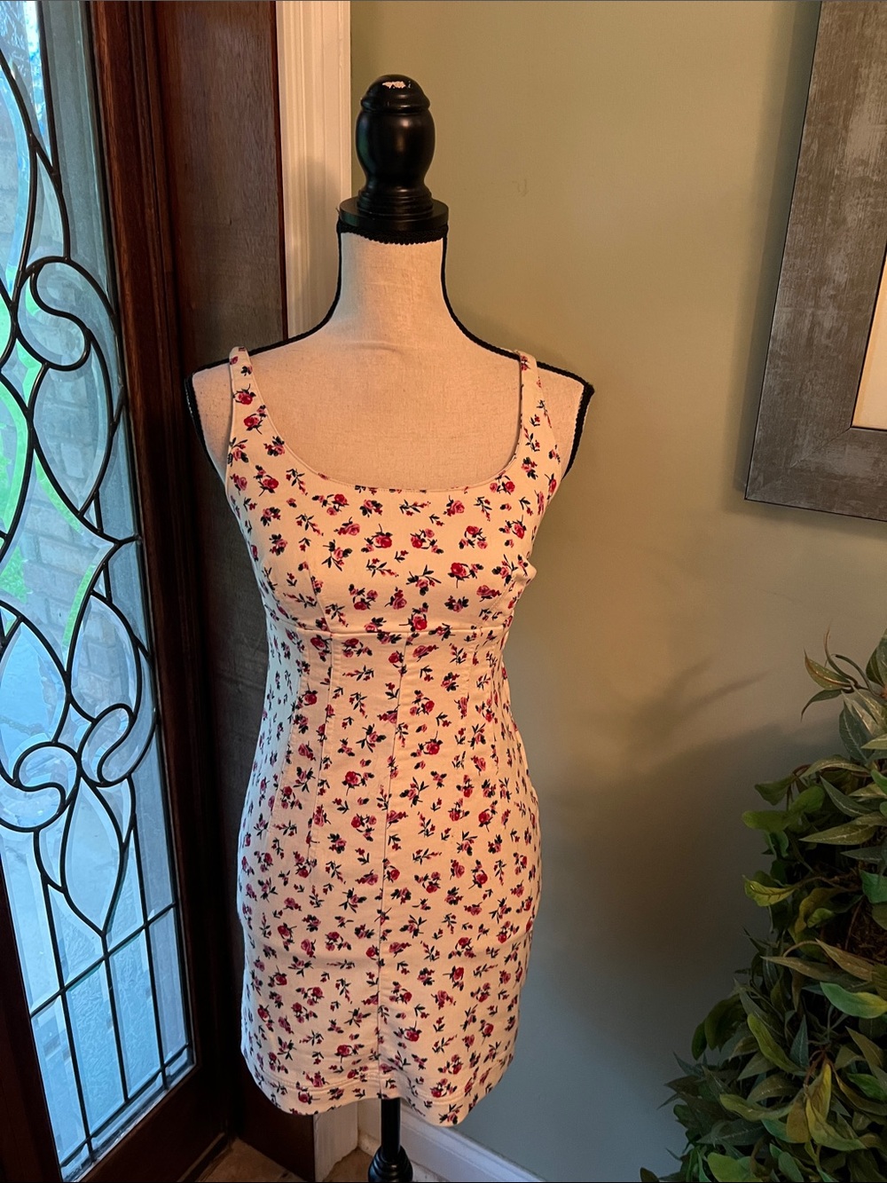No Boundaries Cream Dress with Red & Navy Floral Print
